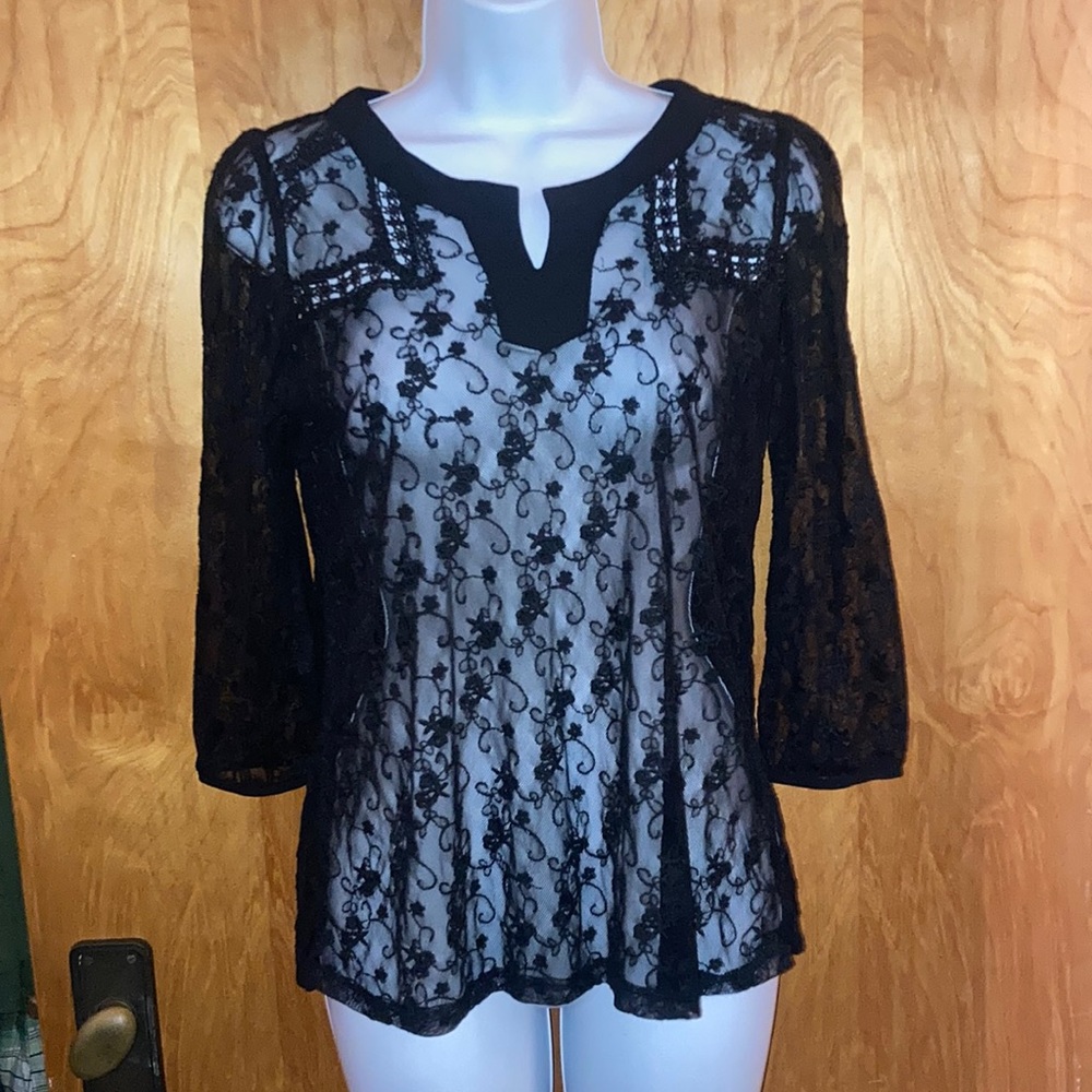 Monteau Black Sheer Lace Top - Size Medium